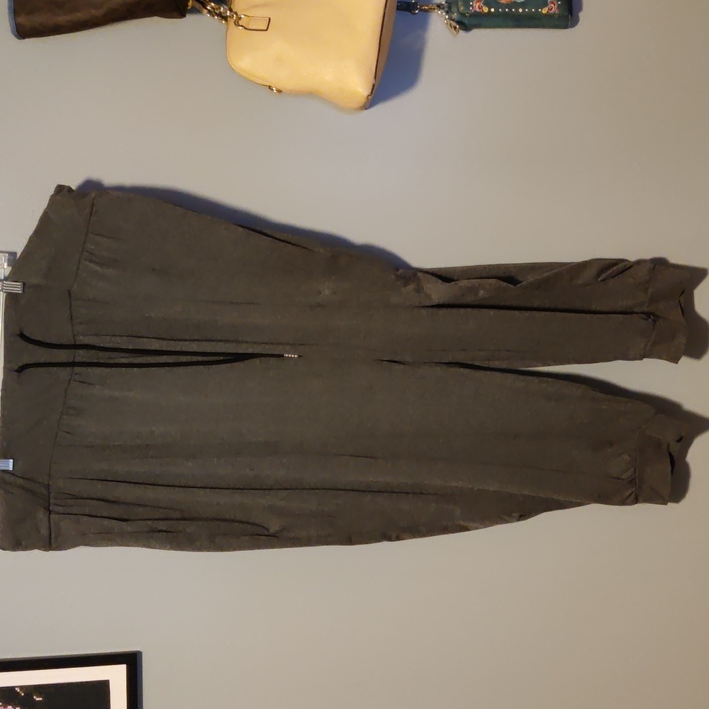 Solid drawstring elastic waist cuffed pants